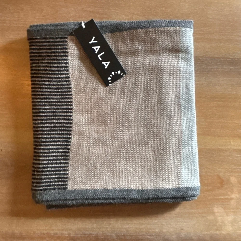 Yala Soft Multicolor Block Print Knit Scarf Alpaca Brown Gray Tan, 11x62, NWT
